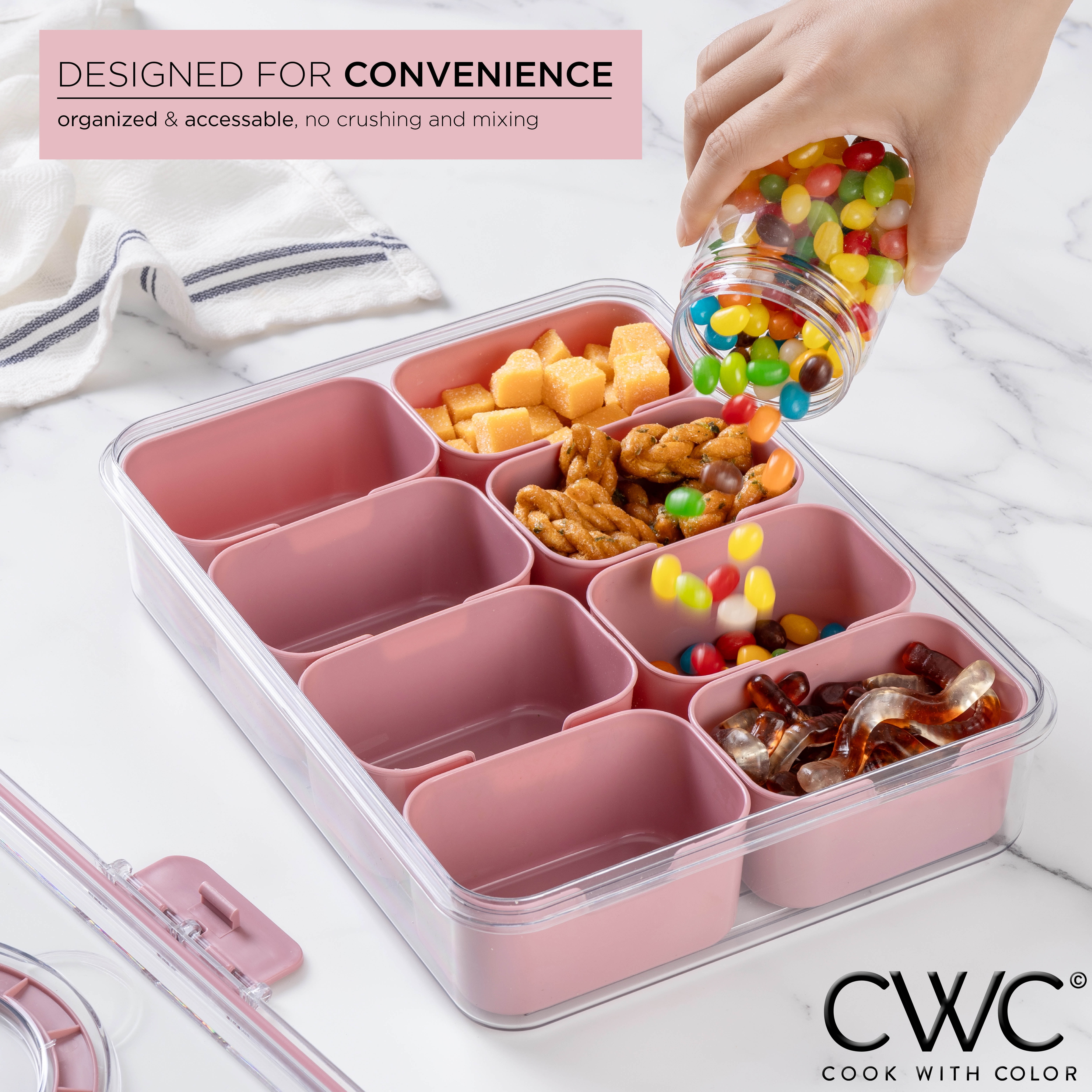COOK WITH COLOR, Snackle Box for Kids, 8-Compartment Pink
