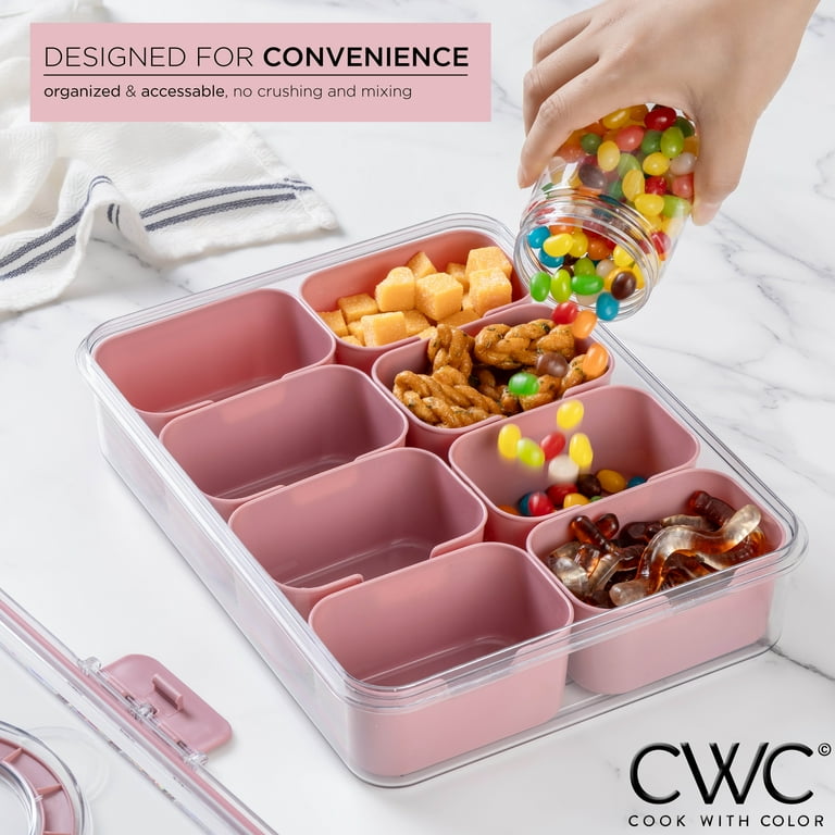 COOK WITH COLOR Snackle Box Containers, 8 Compartment Plastic