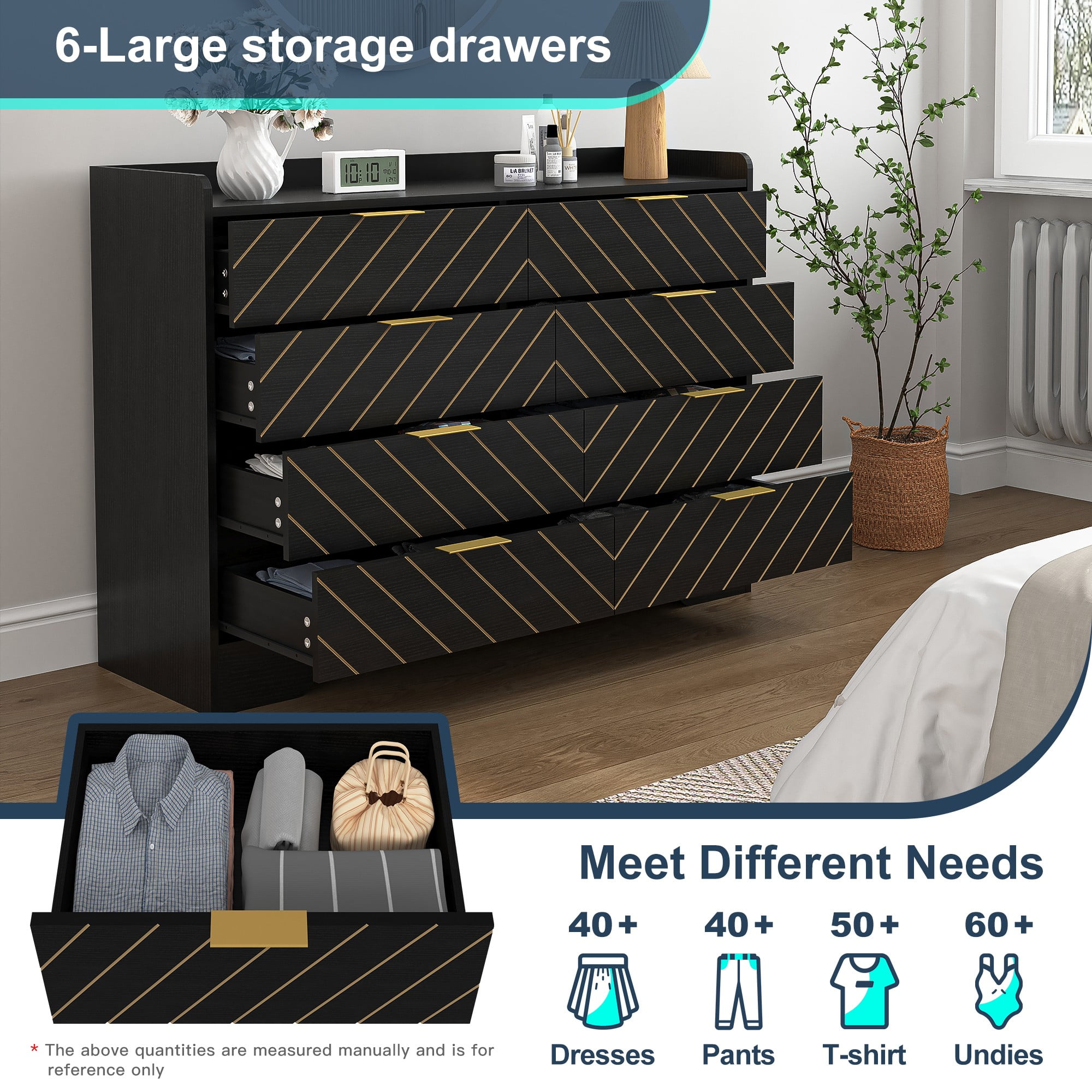 Finihen Modern 8 Drawer Dresser, Wood Chest of Drawers Storage Organizer with Metal Gold Handles for Bedroom, Living Room, Hallway, Entryway, Black Finihen Modern 8 Drawer Dresser, Wood Chest of Drawers Storage Organizer with Metal Gold Handles for Bedroom, Living Room, Hallway, Entryway, Black