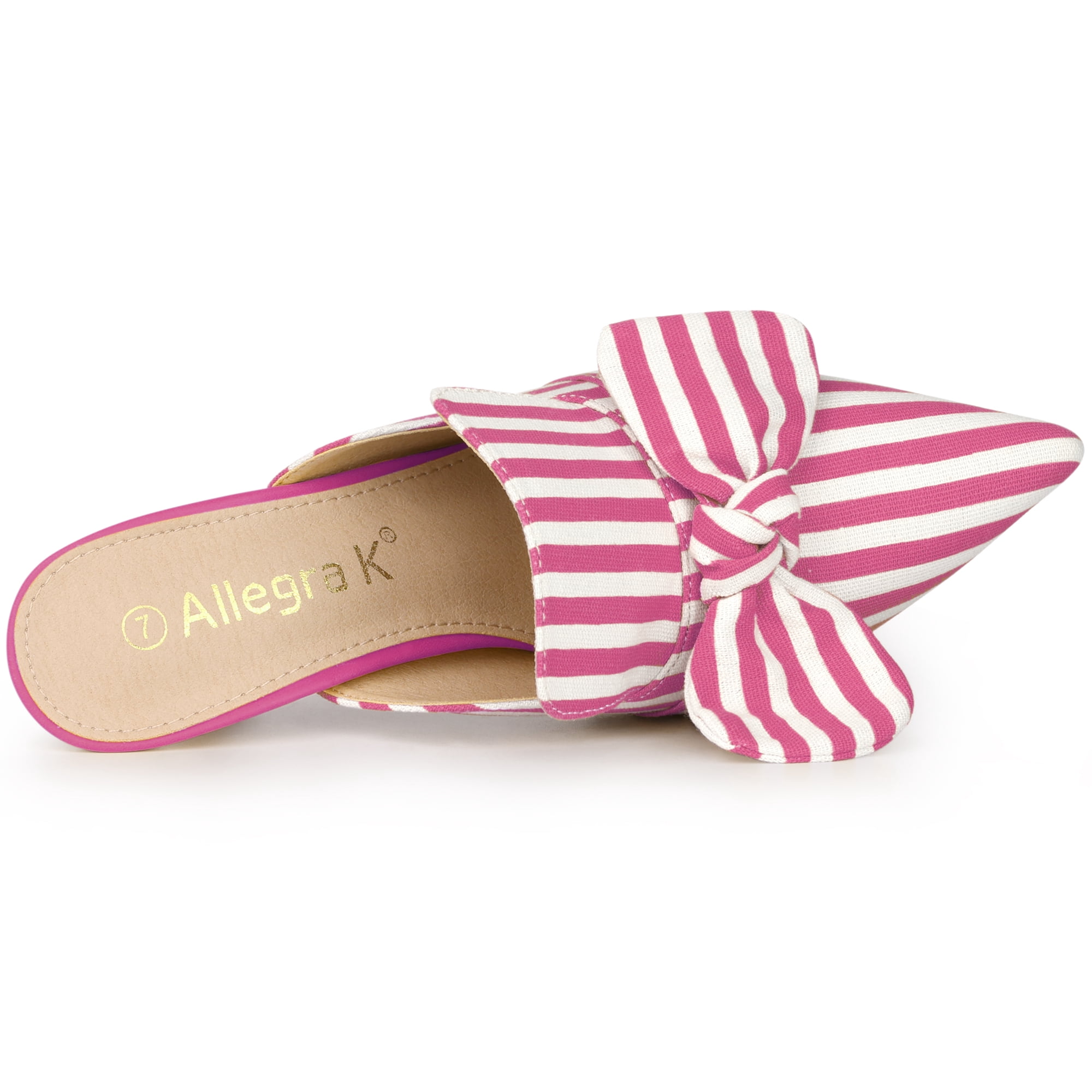 DARING DIVA Women's Stripe Bow Slip on Stiletto Heel Slides Mules Hot Pink 8