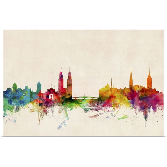 Great BIG Canvas | Rolled Michael Tompsett Poster Print entitled Zurich Switzerland Skyline