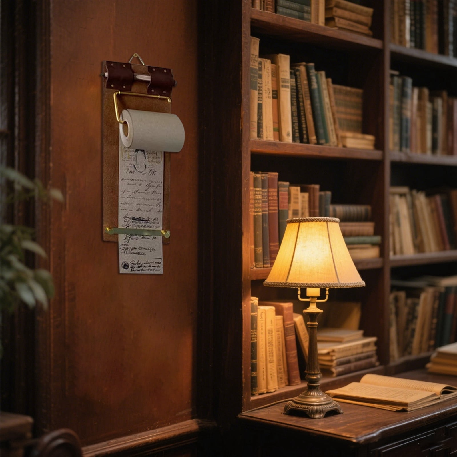 Wall Mounted Note Paper Dispenser with a Brown Roll of Paper Included Vintage Clipboard Hanging Memo Board for Retro Office Kitchen & Home Decor
