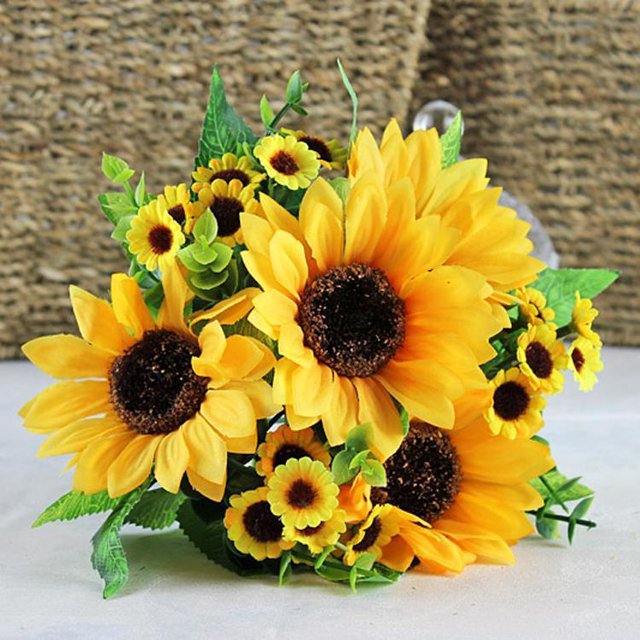 Girasoles artificiales en maceta BANYUO ramo de girasol falso con arreglo de margaritas en jarrón decoración del hogar