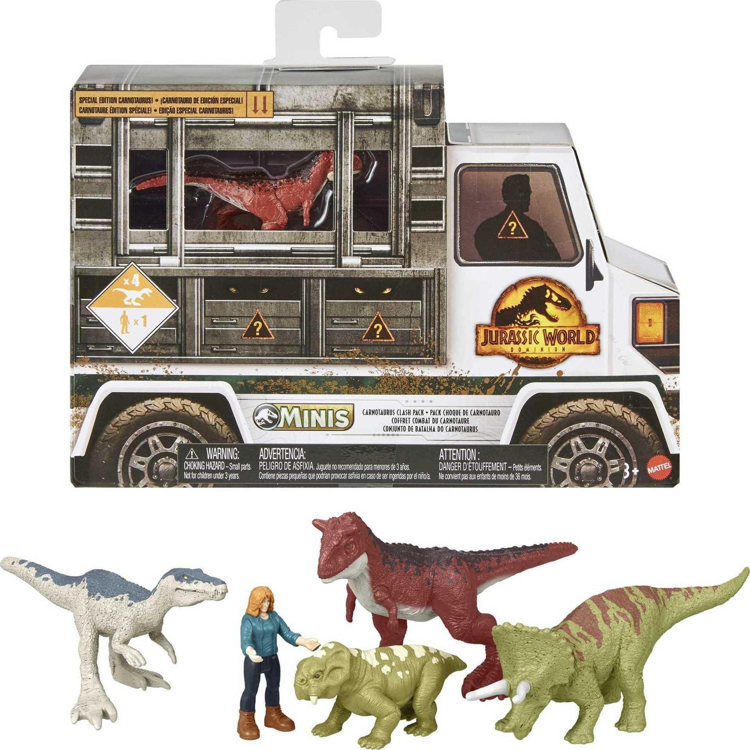 ​Jurassic World Dominion Carnotaurus Clash Multipack with 5 Mini Figures, Toy Gift Set and Collectible