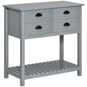 Gray Coffee Bar Cabinet with 4 Drawers, Slatted Bottom Shelf
