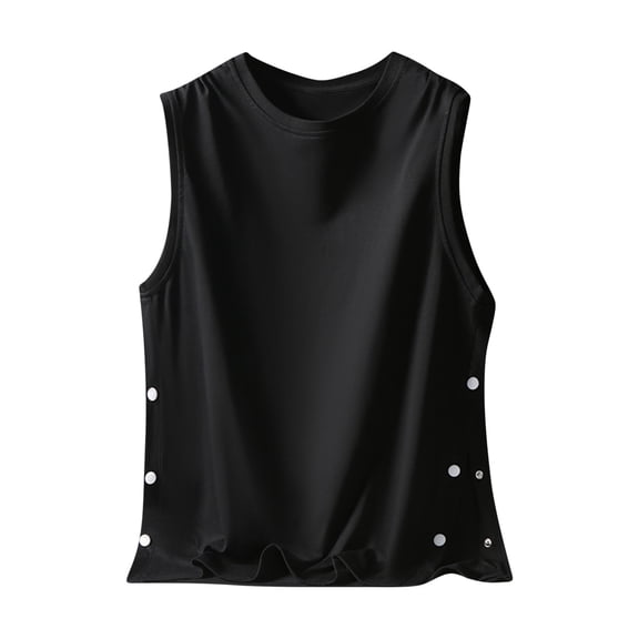 Fheaev Summer Tank Tops For Men Men'S Tank Top Loose Fitting Camisole Sleeveless Button Up Short Sleeved Cotton Round-Neck Tank Top