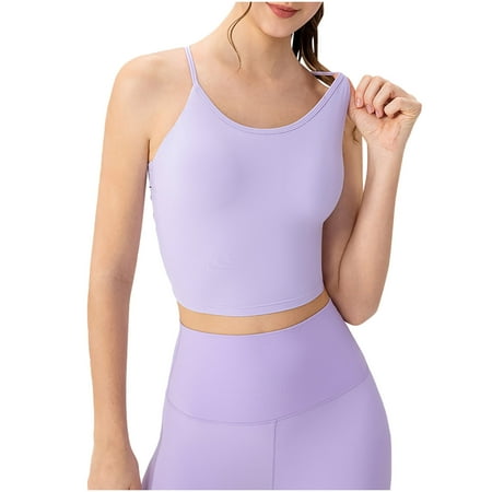 Ahdbta Longline Sports Bra for Women with Removable Padded Criss Cross Back Strappy Yoga Cami Tops Workout Tank Tops