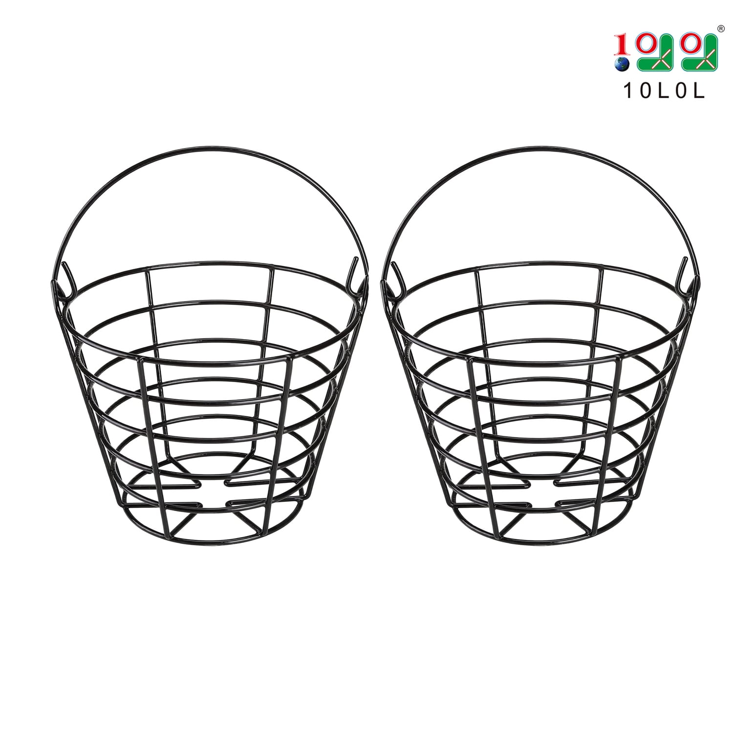 10L0L Stainless Metal Golf Ball Basket with Handle Golf Ball Container Bucket -2 PCS , Black