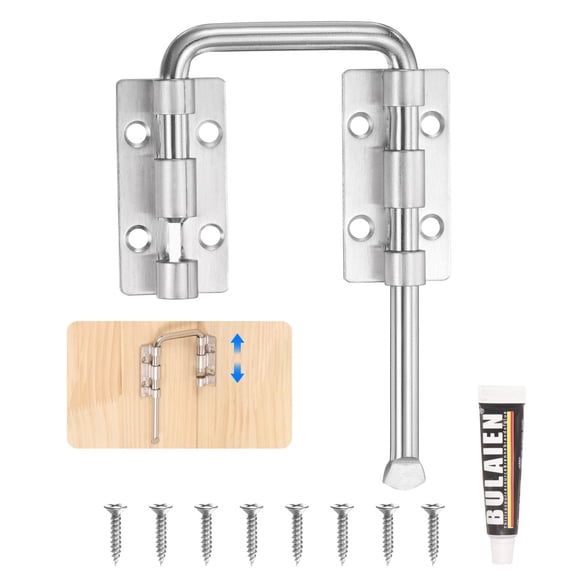 Sliding Door Loop Lock Latch, 2.36 Inch Flexible U-Shaped Latch Hook Lock with Screws & Glue for Uneven or Warped Doors Window Barn Garden Fence Increase Home Security, Silver