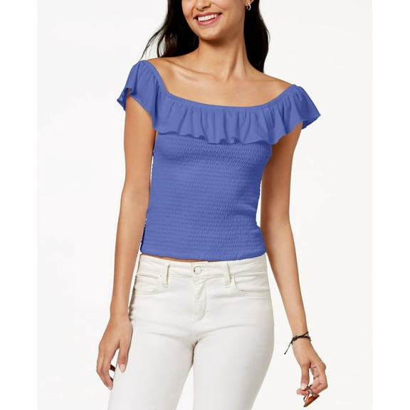 Almost Famous Juniors Ruffle Smocked Crop Top Peri L