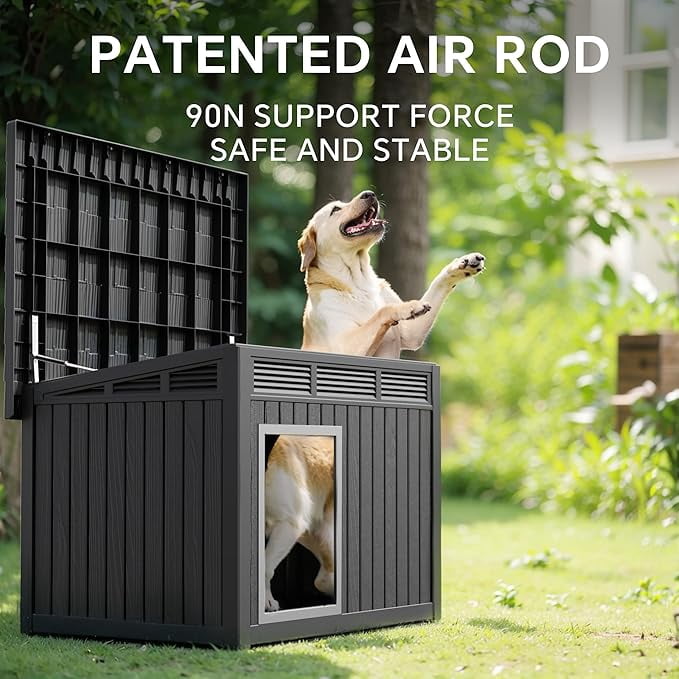 YOSADIER Large Dog House for Indoor & Outdoor - Weatherproof & Removable Roof, Fits Small to Large Dogs-Classic Black (25.1"D x 32.1"W x 24"H)