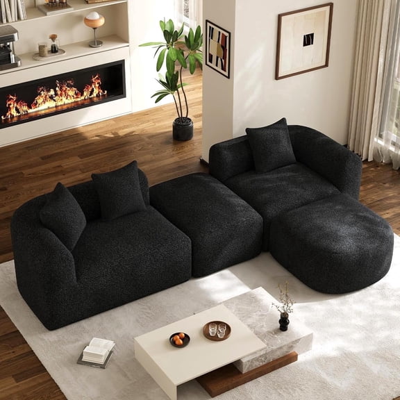Wiilayok Oversized Chenille Modular Sofa,119" Curved Sofa L shape/U Shaped Sectional Sofa Couch with Ottoman,Cloud Deep Seater Sofa for Living Room,Black
