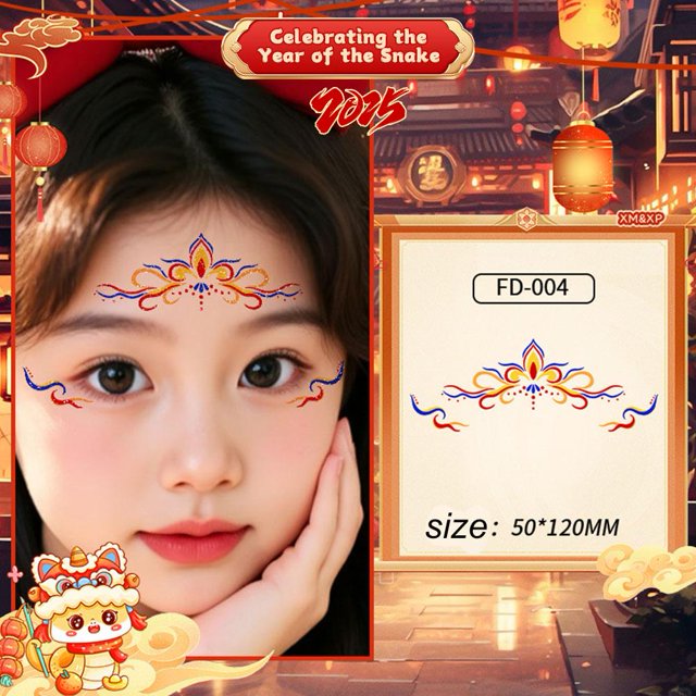 New Year Children'S Glitter Eyebrow Forehead Makeup Stickers Face Stickers Hanfu Ancient Style Stage Show Performance Waterproof Washable