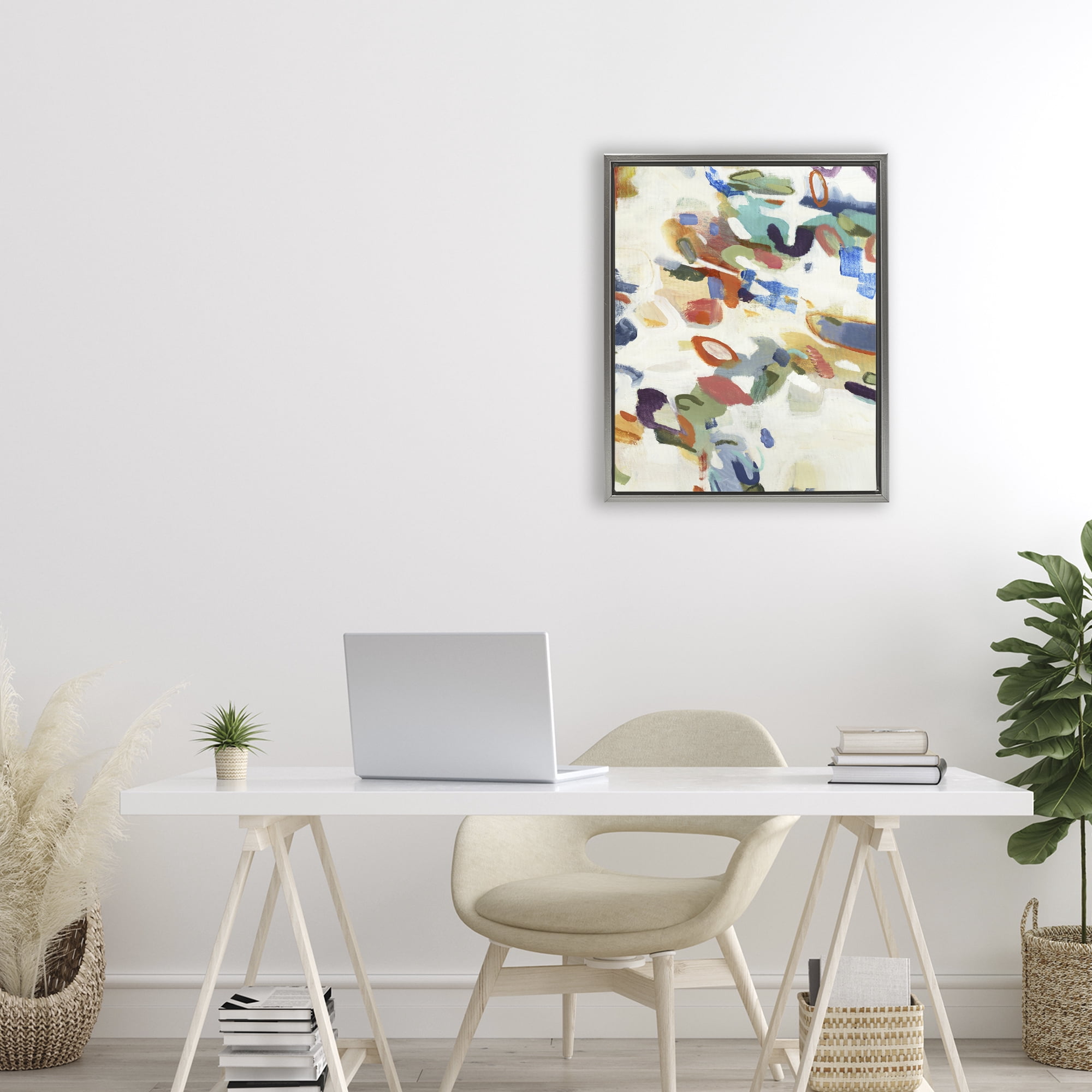 Stupell Industries Multihued Expressive Abstract Gray Framed Floater Canvas Wall Art, design by Lisa Ridgers