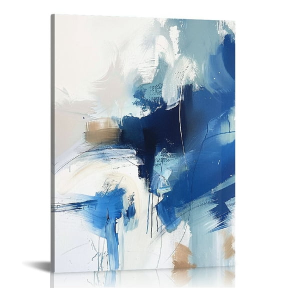 Acheng Navy Blue Pictures Wall Art Abstract Modern Painting Canvas Brown Watercolor Wall Art Decor Abstract Blue Minimalist Graffiti Prints Blue Artwork for Living Room 12x16 in