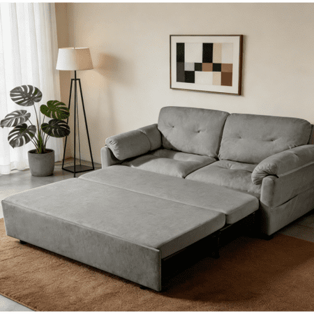71" Convertible Pull-Out Queen Sleeper Sofa, 3-in-1 Chenille Loveseat with Side Storage and 8 Silent Casters for Living Room Apartment, Grey