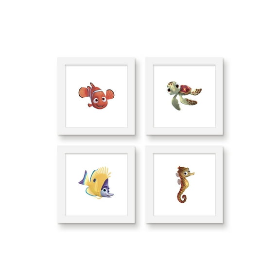 Gallery Pops Disney Pixar Finding Nemo - School of Fish Wall Art Bundle (4-Pack), White Framed Version, 12" x 12"