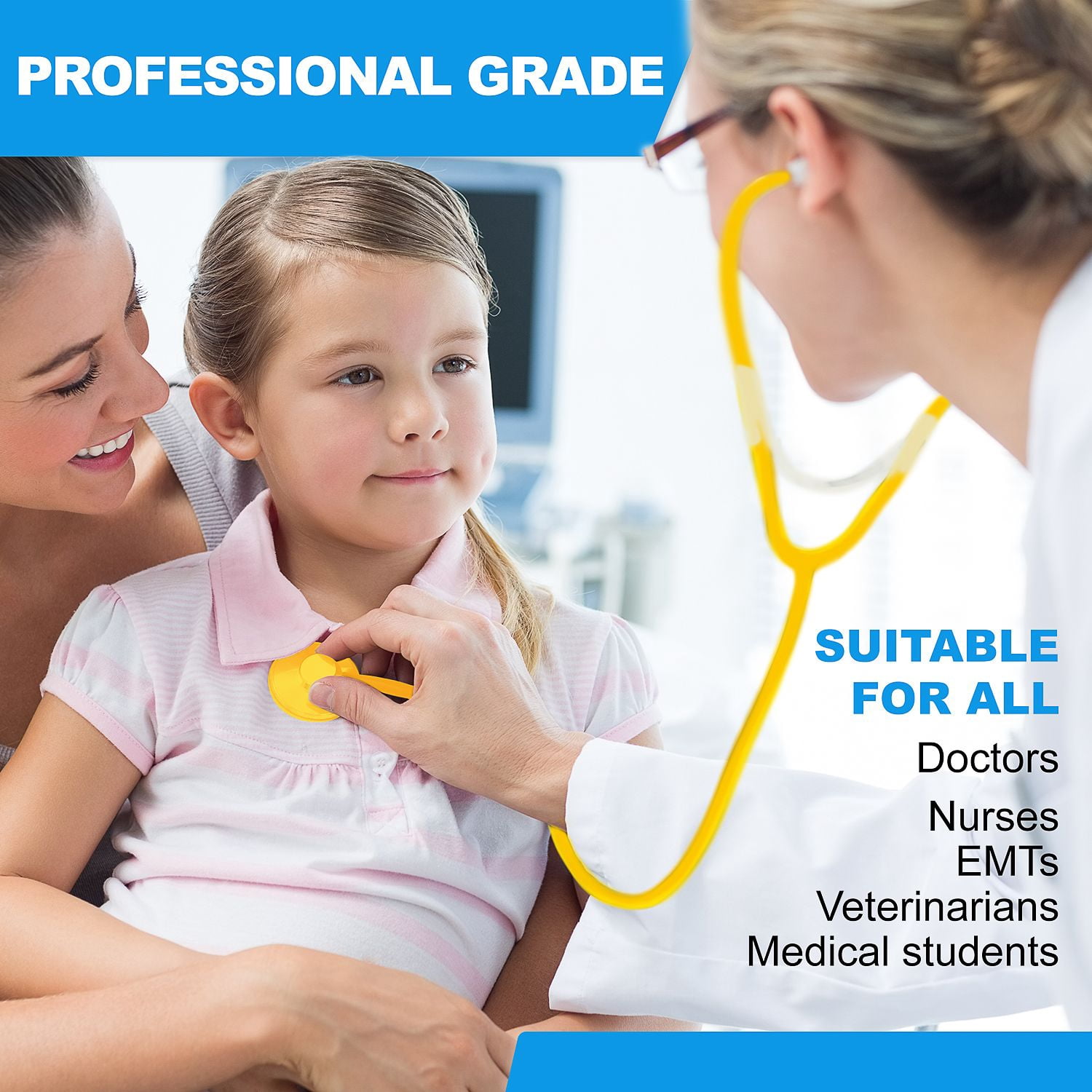 Primacare DS-9294 Pack of 10 Yellow Disposable Stethoscopes with Sound Sensitive Chestpiece and 22 PVC Tubing | Single Patient Use Ultra Lightweight Stethoscope for Home, Education, Doctors, Nurses