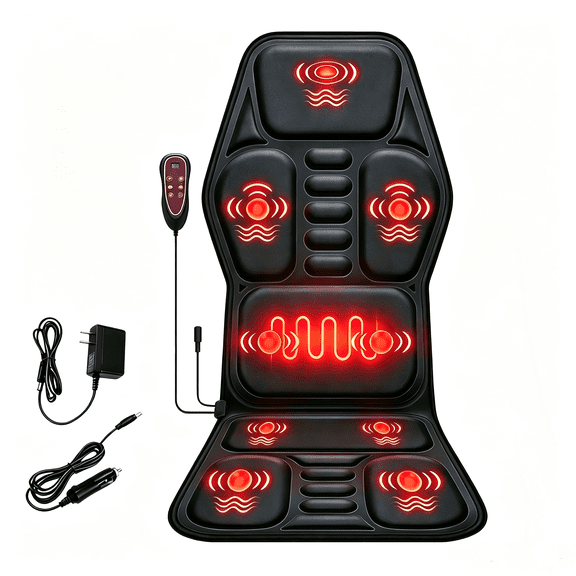 RLXPROO Back Massager for Car and Home, Full Body Electric Car Massager with Heat and 9 Vibration Motors, Seat Cushion Massager Chair Pad Gifts