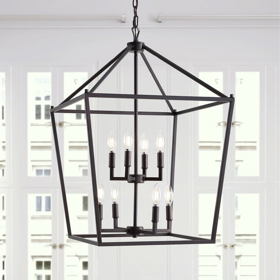 JONATHAN Y Pagoda 20" 8-Light Classic Traditional Metal Cage Lantern LED Pendant, Oil Rubbed Bronze