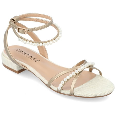 

Journee Collection Womens Tulsi Faux Pearl Ankle Strap Covered Block Heel Sandals
