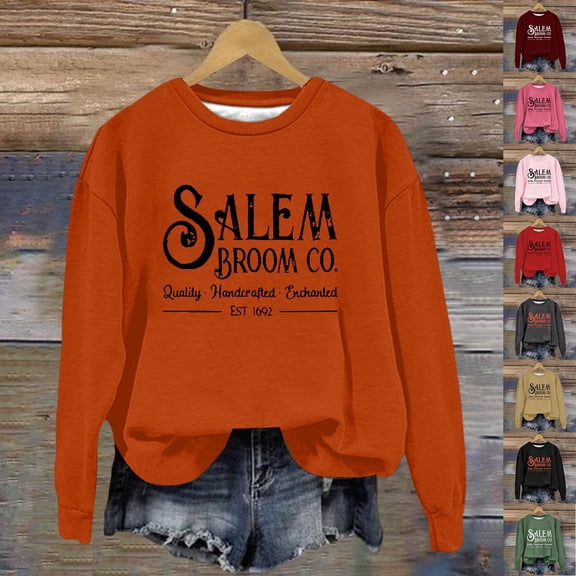 YVNAURA 1692 They Missed one Halloween Sweatshirt for Women Salem Witch Trial Vintage Pullover Crewneck Long Sleeve Funny Sarcastic Graphic Tee Spooky Season Fall Top 1 Pack, Orange,L