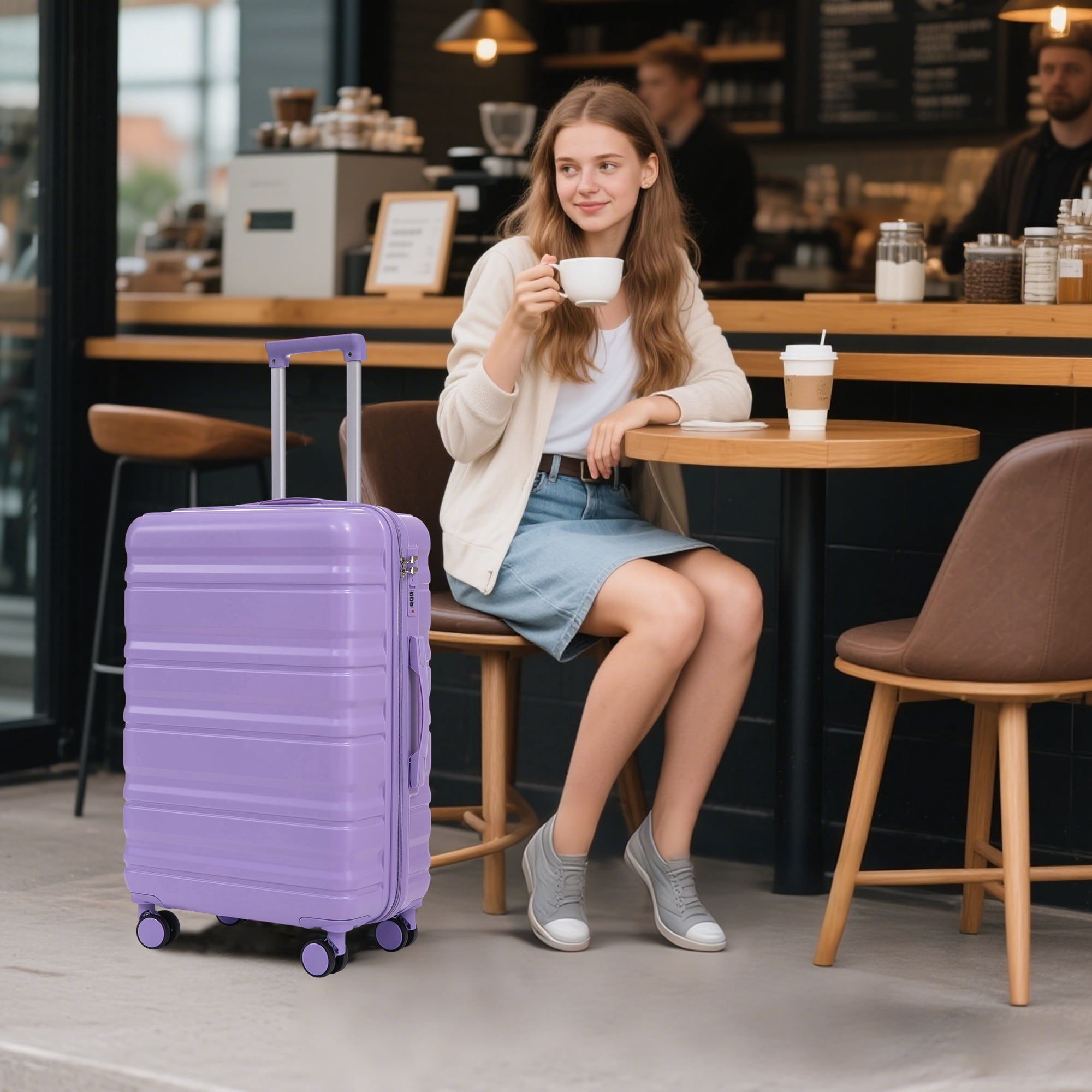 20"/24"/28" 3 pcs/set in ABS Spinner Wheel Luggage, Carry on Suitcase, Matching Color, Combination Lock (Blue+Purple)