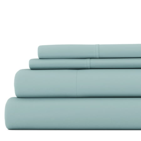 Noble Linens 4 Piece Solid Microfiber Bed Sheet Set, Ocean, Queen