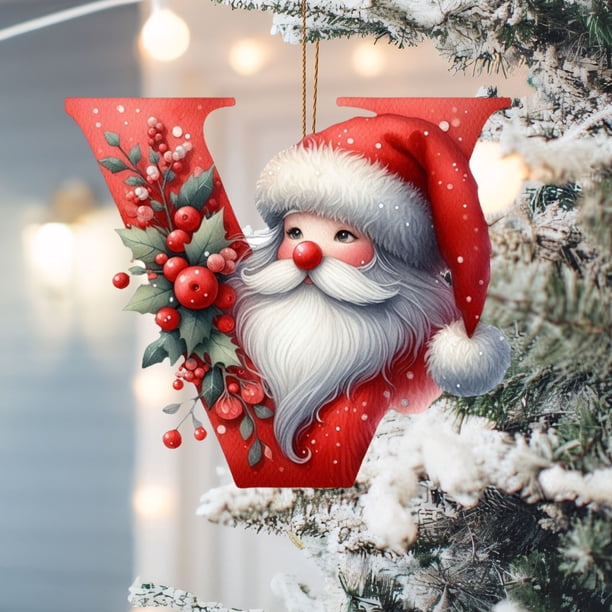 mfyjkho Adorno de árbol de Navidad acrílico plano con letras del alfabeto, colgante decorativo para decoración de fiestas en el hogar, incluye 1 pieza