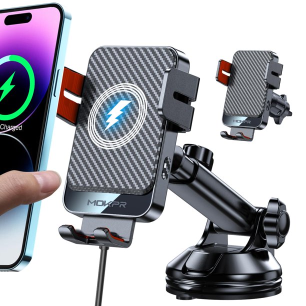 Cargador de coche inalámbrico MOKPR de carga rápida de 15 W para iPhone/Samsung