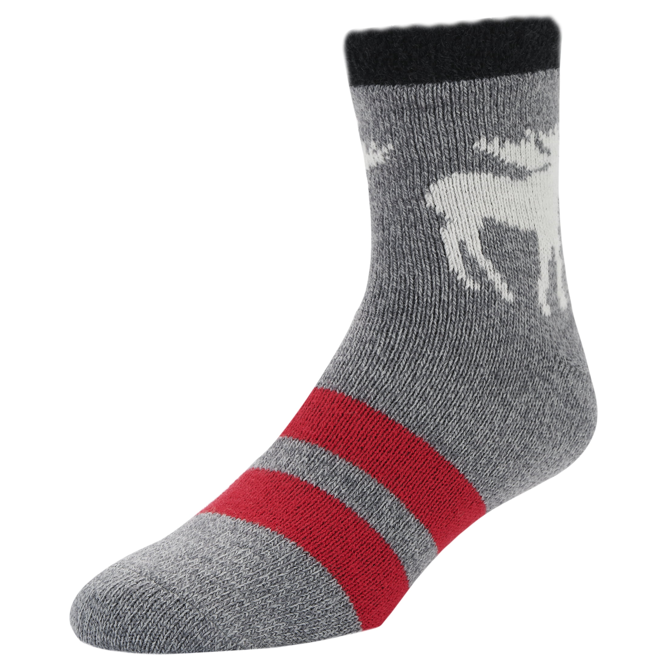 Airplus Holiday Dual Layer Men's Crew Sock, Moose Stripe, Size 8-12.5, Large 1 Pair