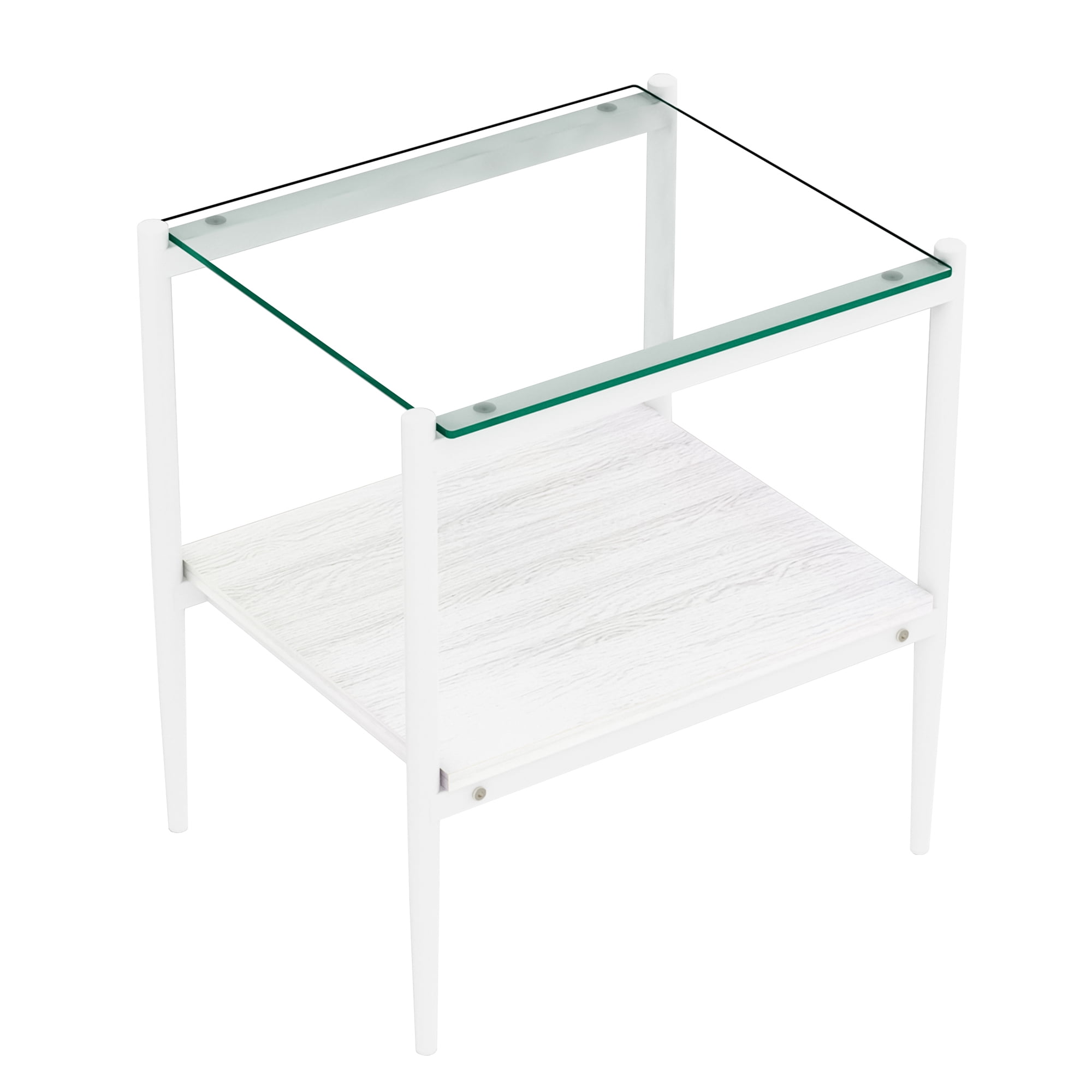 Set of 2 End Tables, Nightstand with Tempered Glass Tabletop, Compact Side Table with MDF Storage Shelf and Sturdy Iron Legs, Easy Assembly for Bedroom or Living Room, Transparent Glass Finish