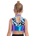 thumbnail image 2 of TiaoBug Kids Girls Dance Crop Top Sleeveless Sparkle Zebra Print Athletic Vest for Gymnastics Stage Performance Blue 10, 2 of 7