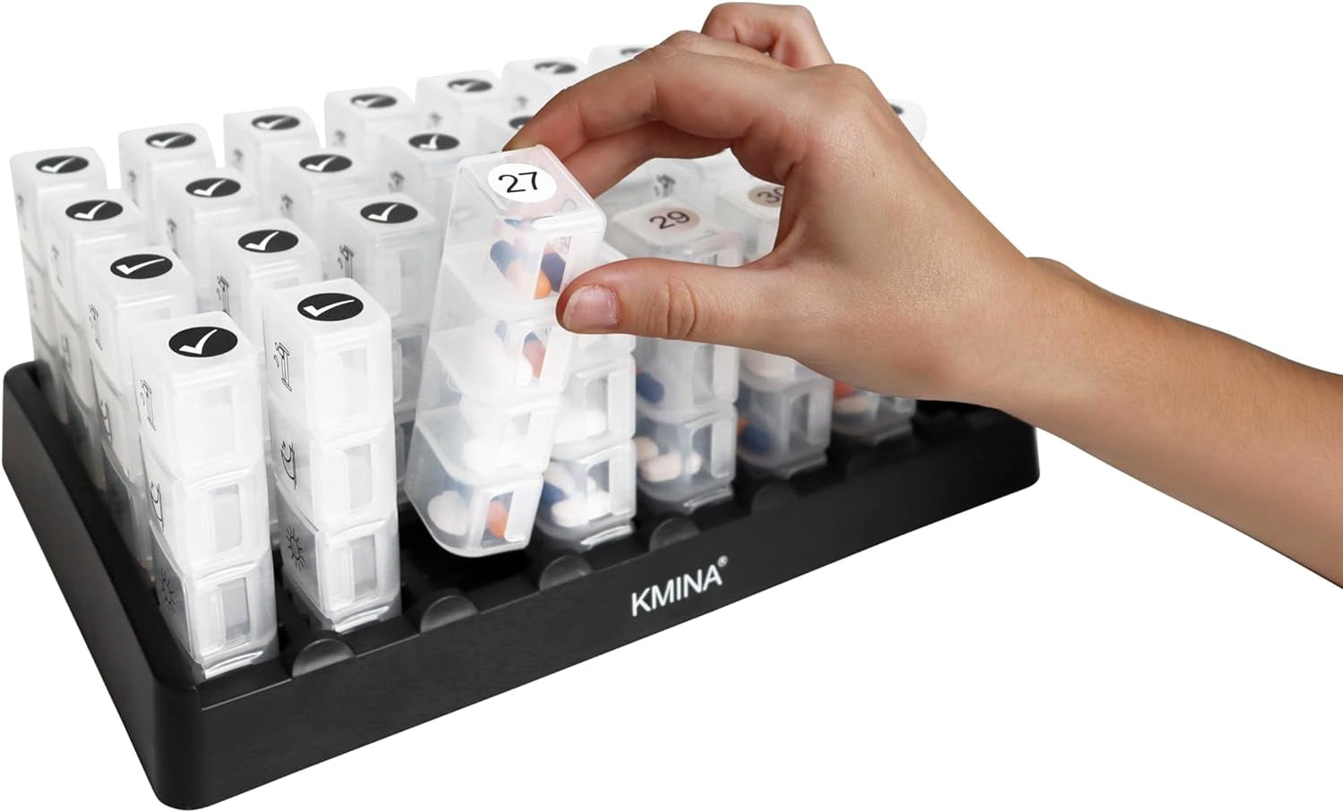 KMINA - Monthly Pill Organizer 4 Times a Day, Pill Box Monthly 31 Days, Vitamin Box Organizer Large, Pill Boxes and Organizer 4 Times a Day Month