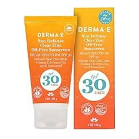 Derma E Sun Defense Mineral Oil-Free Sunscreen Spf 30 Face – Broad Spectrum Facial Sun Cream – Hypoallergenic, Fragrance Free Clear Zinc Oxide Protection, 2 Oz..