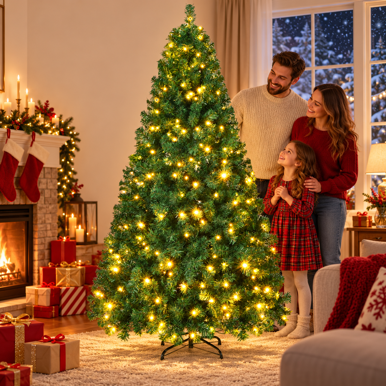 Fenbeli 6ft Pre-Lit Artificial Christmas Tree, 250 Warm White LED Lights, 1,000 PVC Branch Tips, Full Hinged Design with Foldable Metal Stand, Easy Assembly for Indoor & Outdoor Holiday Decor, Green