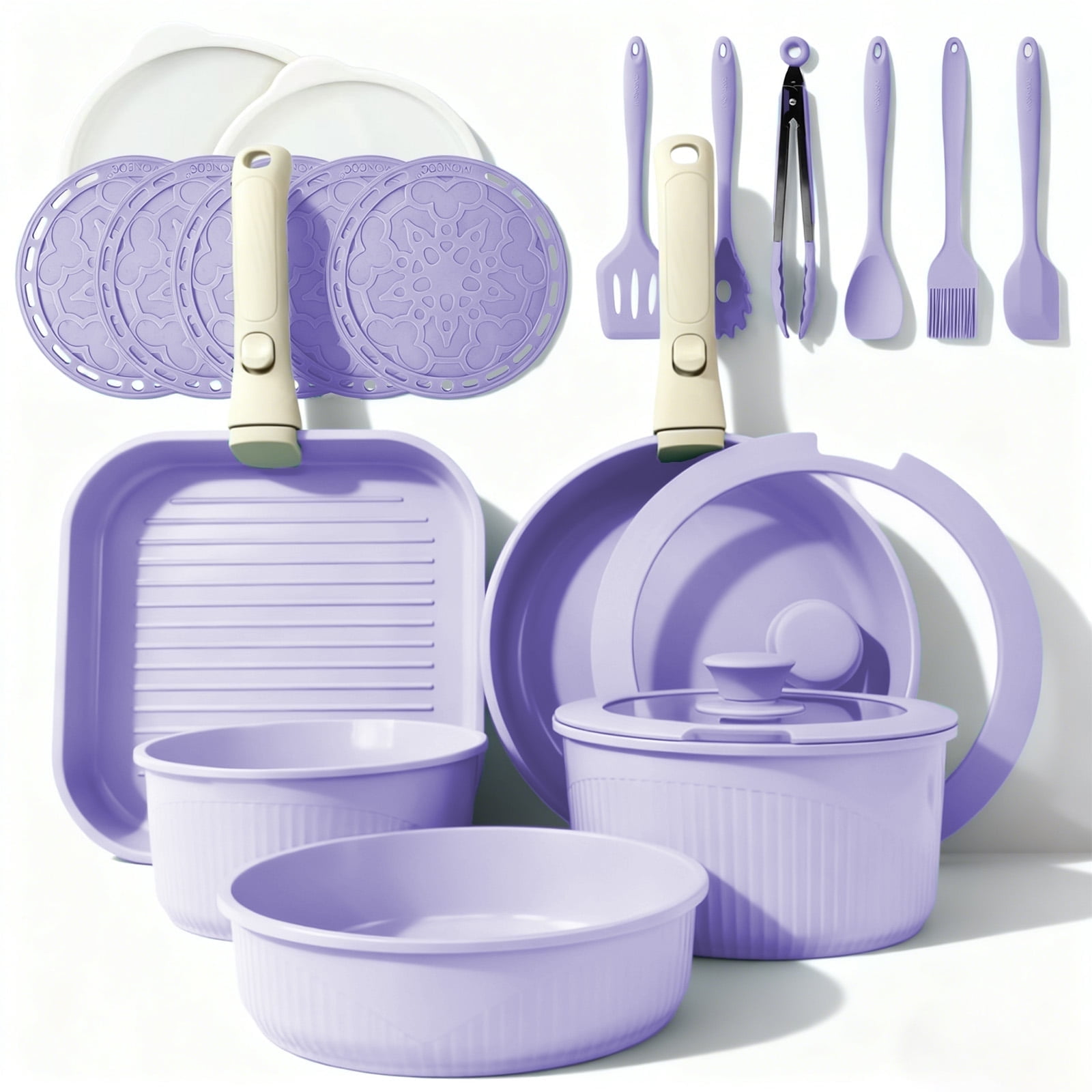 23pcs Pots and Pans Non Stick, Cookware Sets Detachable Handle, Induction Kitchen Pots and Pans,NonStick Cooking Set, Oven/Dishwasher/Fridge , Space Saving,Healthy Kitchen Cookware Sets