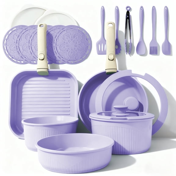 23pcs Pots and Pans Non Stick, Cookware Sets Detachable Handle, Induction Kitchen Pots and Pans,NonStick Cooking Set, Oven/Dishwasher/Fridge , Space Saving,Healthy Kitchen Cookware Sets