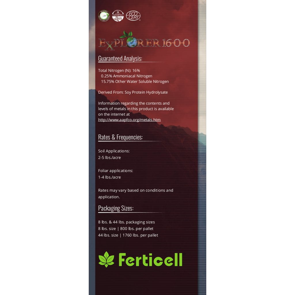 Ferticell Explorer 16-0-0 Organic Nitrogen Fertilizer 44 Pound Bag