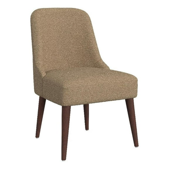 Guy Dining Chair with Dark Amber Tapered Legs- Brown Boucle Fabric