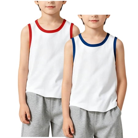 OGLCCG 2 Pack Boys Tank Tops Kids Basic Soft Undershirt Cotton Sleeveless Summer Shirts for Boys 2-12 Years