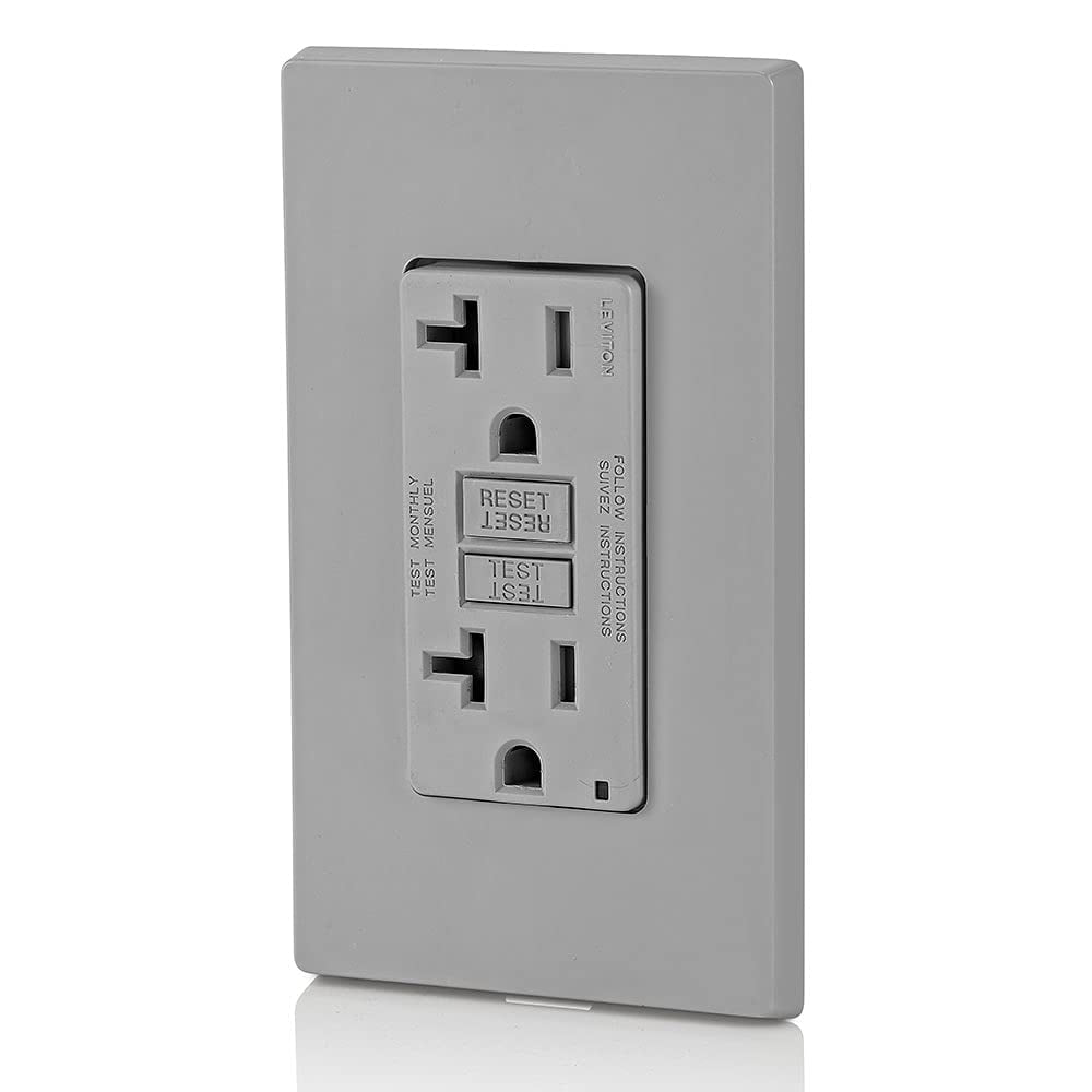 Leviton GFCI Outlet, 20 Amp, Self Test, Tamper-Resistant with LED Indicator Light, Protection from Electric Shock and Electrocution, GFTR2-GY, Gray