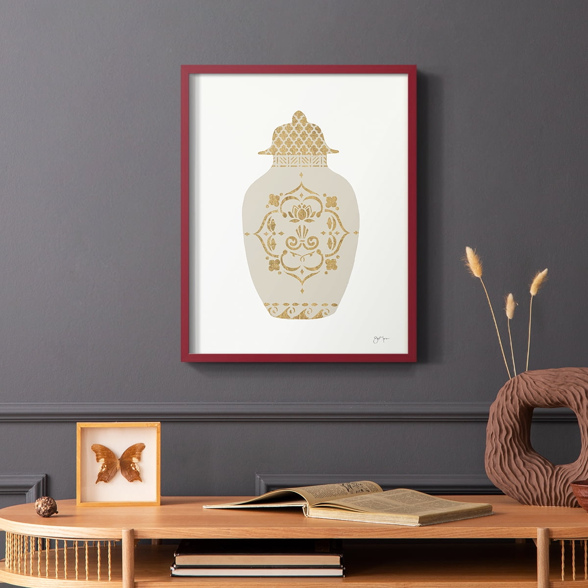 Neutral Urn I in Red Solid Wood 11 x 14 Framed Print