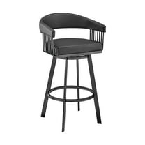 Armen Living Chelsea 30" Bar Height Swivel Bar Stool in Black Finish and Black Faux Leather