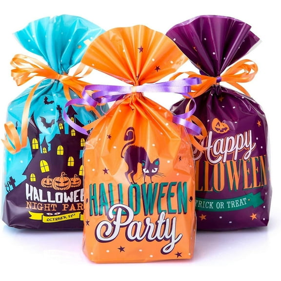 Lot de 150 Sacs de Bonbons d'Halloween Trick Or Treat Pochette Sachet Chocolat Biscuit Sacs-Cadeaux