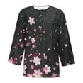 thumbnail image 5 of CYMMPU Tunic Tops Button up V Neck Blouses for Women Dressy Casual Spring Tops Loose Fit Summer Trendy Shirts 3/4 Sleeve Flower Printed Business Elegant Work Tops T-Shirts Black S, 5 of 6