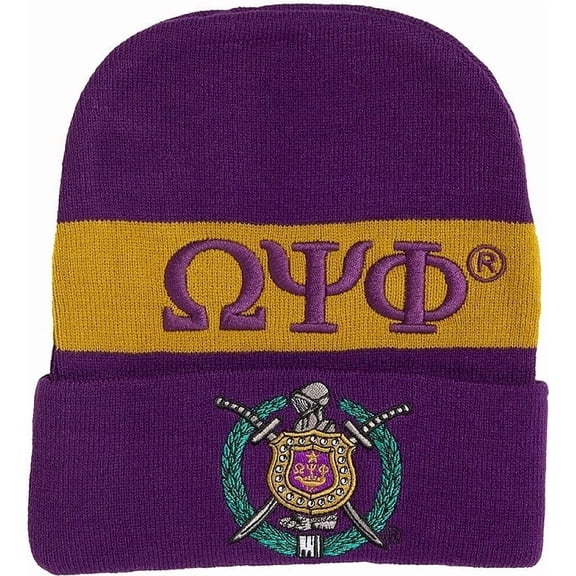 Omega Psi Phi Embroidered Knit Beanie [Purple]