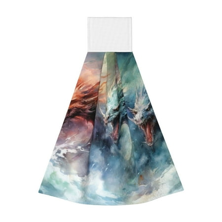 

Jgfou Ink Style Wave Dragon Print Coral Fleece Microfiber Hanging Hand Towel Soft Premium Dishcloths Multi-Purpose Dust and Stain Removal Cleaning Supplies