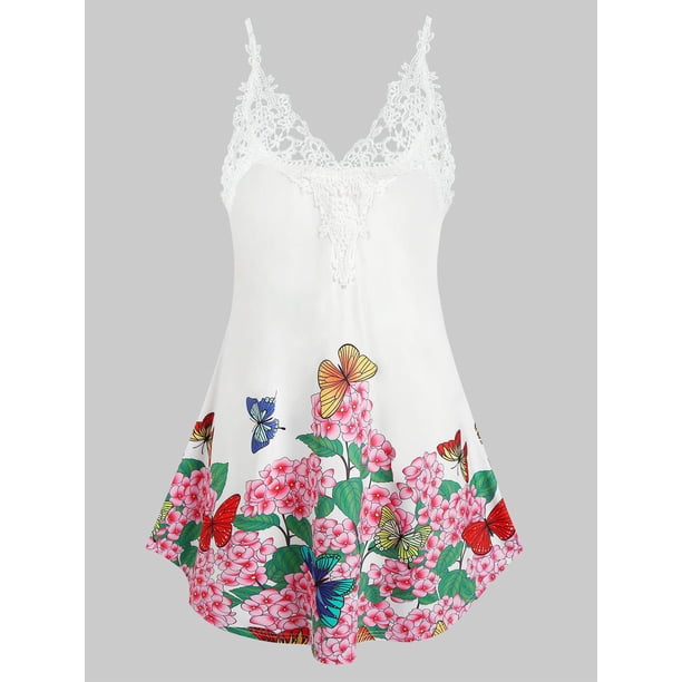 Tallas de mariposa de talla grande impreso Cami camiseta sin mangas Rosegal Camisetas sin mangas de talla grande