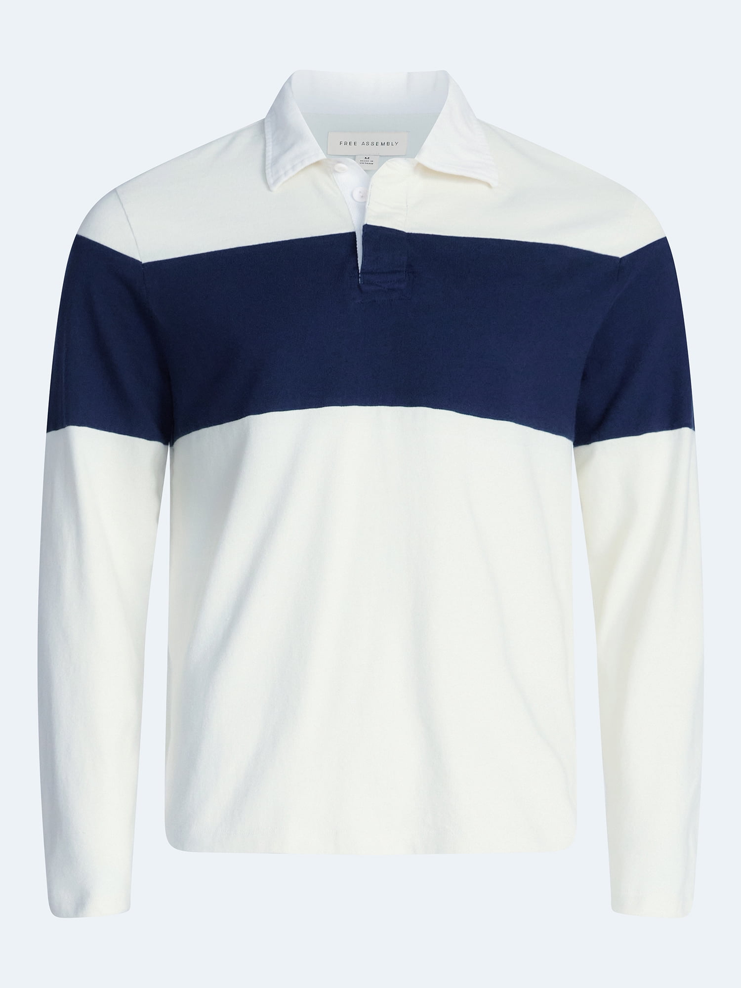 Free Assembly Men's Striped Cotton Rugby Shirt with Long Sleeves
